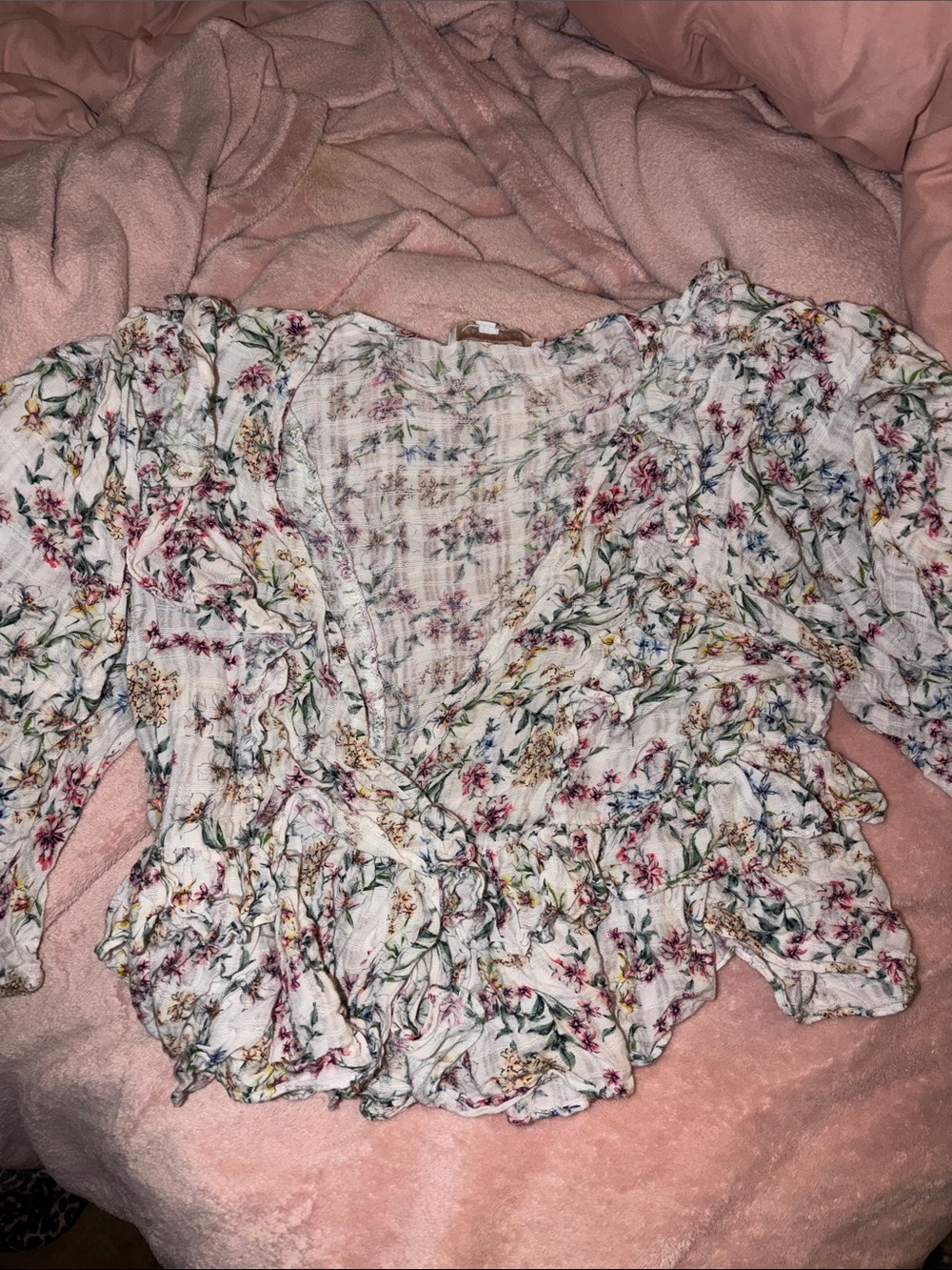 White Floral Wrap Peplum Top - Women's